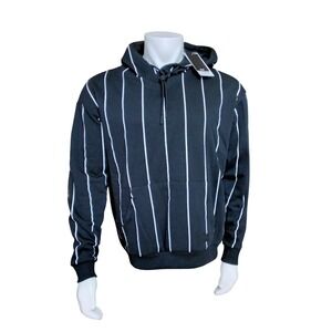 Denim & Flower Ricky Singh Mens Black Pinstripe Hoodie Sweatshirt Large NWT